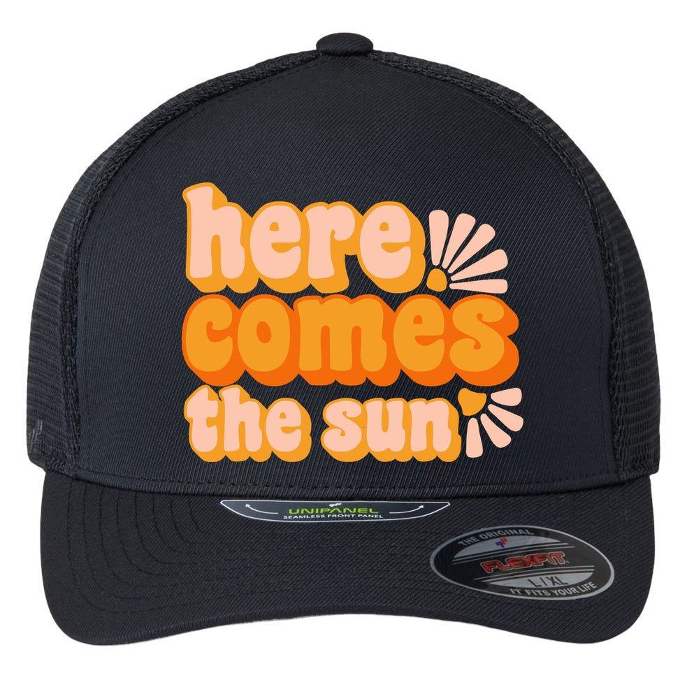 Here Comes The Sun Summer Vibes Flexfit Unipanel Trucker Cap