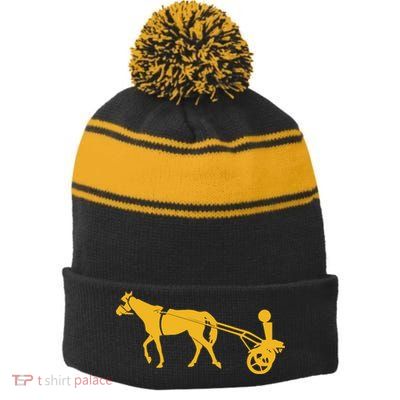 Horse Cart Trophy Stripe Pom Pom Beanie