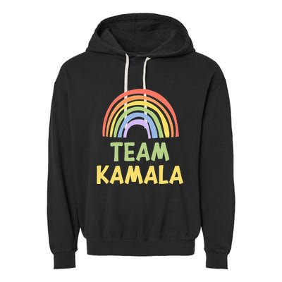Happy Colorful Team Kamala Rainbow Pride Green Yellow Garment-Dyed Fleece Hoodie