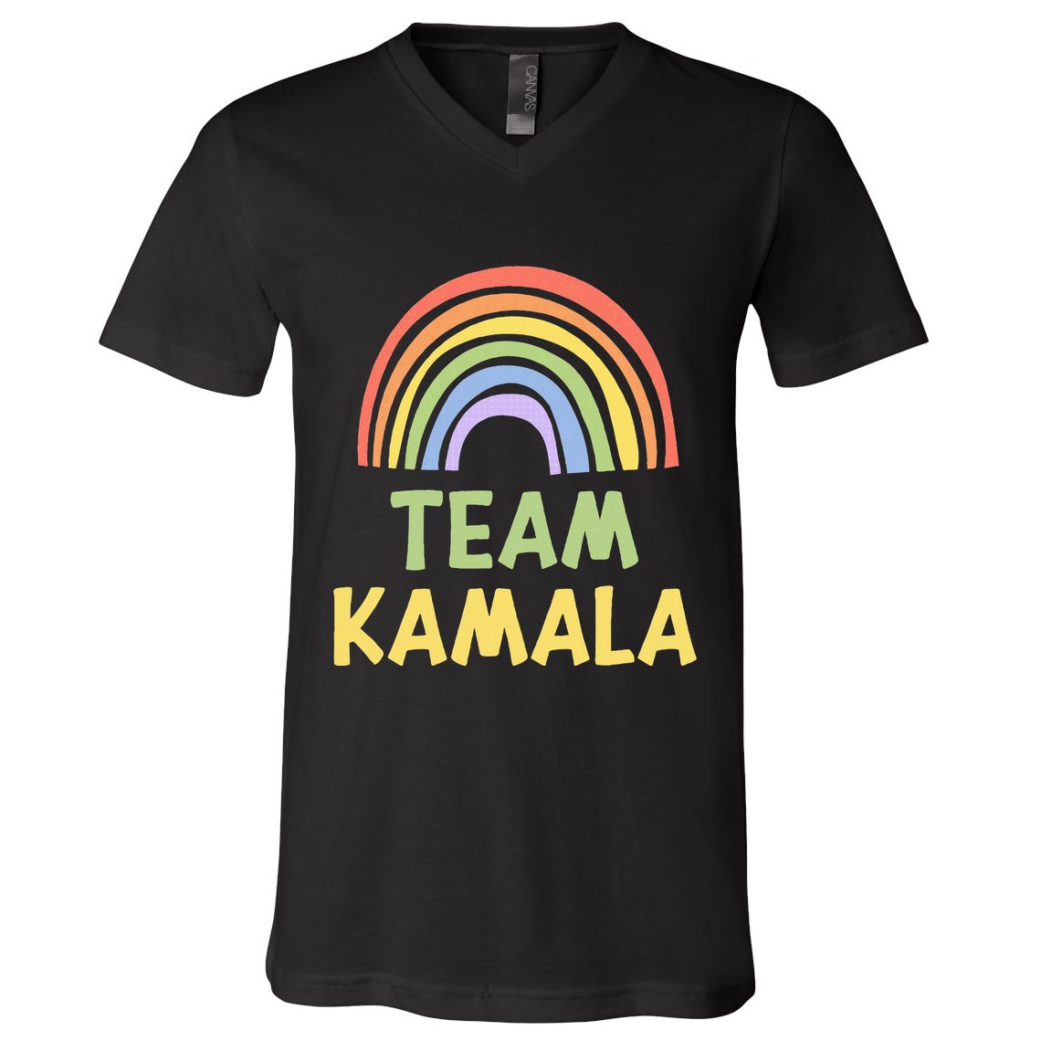 Happy Colorful Team Kamala Rainbow Pride Green Yellow V-Neck T-Shirt