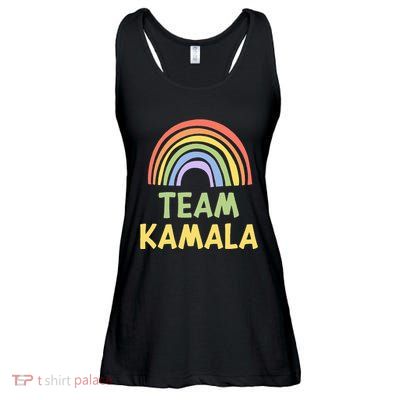 Happy Colorful Team Kamala Rainbow Pride Green Yellow Ladies Essential Flowy Tank