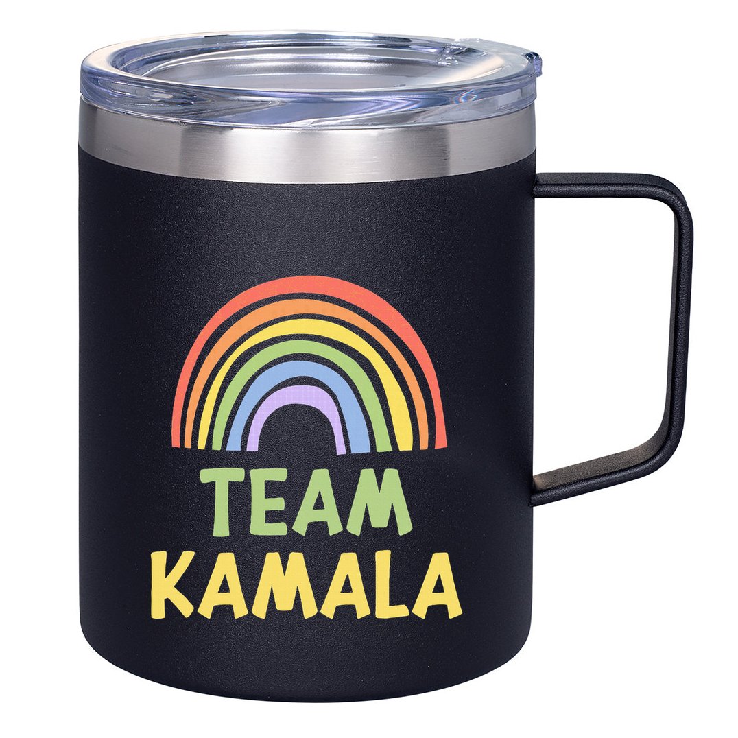 Happy Colorful Team Kamala Rainbow Pride Green Yellow 12oz Stainless Steel Coffee Mug