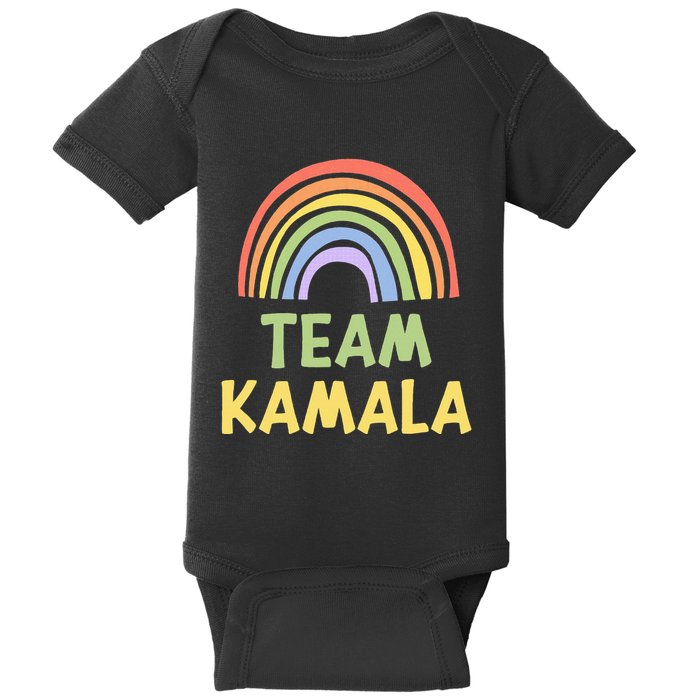 Happy Colorful Team Kamala Rainbow Pride Green Yellow Baby Bodysuit