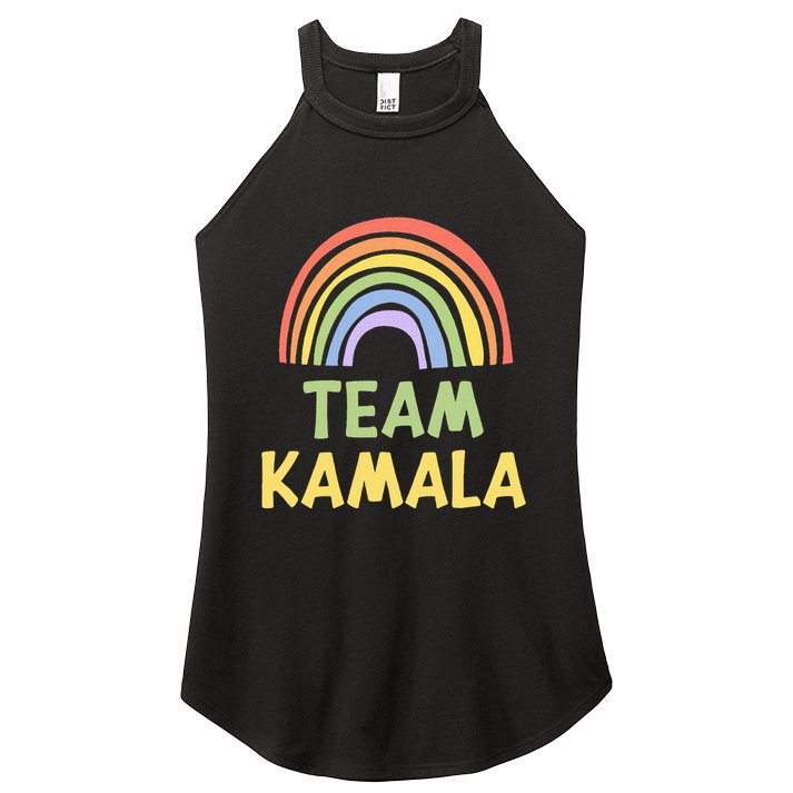 Happy Colorful Team Kamala Rainbow Pride Green Yellow Women's Perfect Tri Rocker Tank