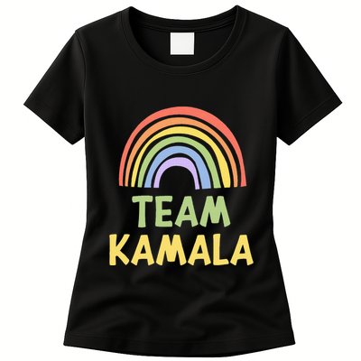 Happy Colorful Team Kamala Rainbow Pride Green Yellow Womens T-Shirt