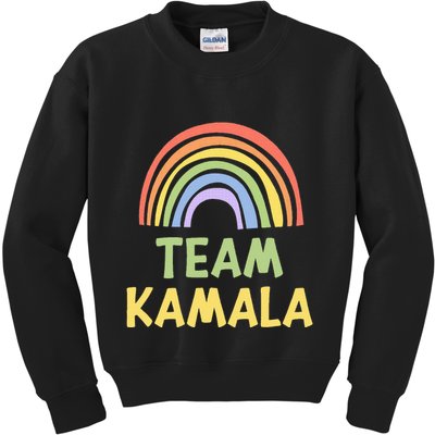 Happy Colorful Team Kamala Rainbow Pride Green Yellow Kids Sweatshirt