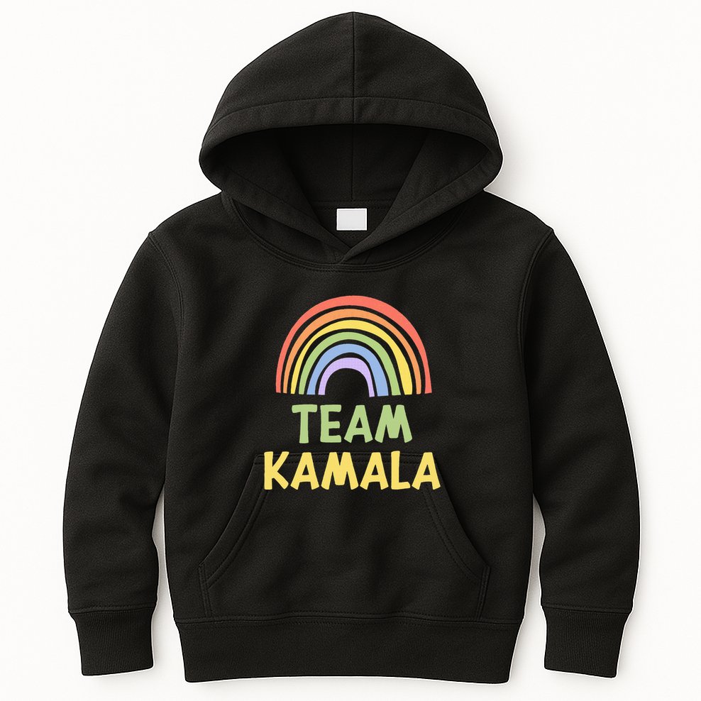 Happy Colorful Team Kamala Rainbow Pride Green Yellow Kids Hoodie