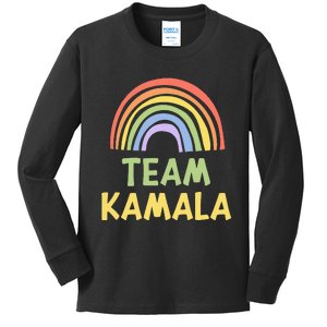 Happy Colorful Team Kamala Rainbow Pride Green Yellow Kids Long Sleeve Shirt