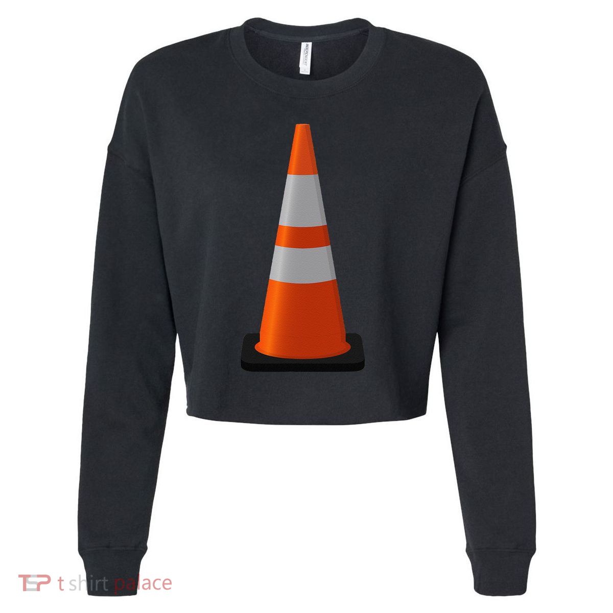 Halloween Costume Traffic Cone Funny Simple Safety Pylon Cropped Pullover Crew