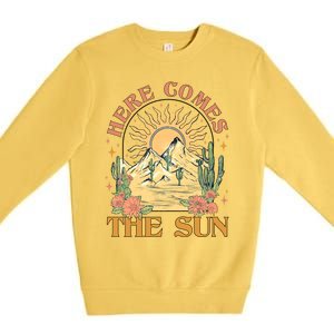 Here Comes The Sun Summer Vibes Summertime Vacation Funny Gift Premium Crewneck Sweatshirt