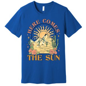 Here Comes The Sun Summer Vibes Summertime Vacation Funny Gift Premium T-Shirt