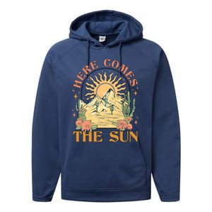 Here Comes The Sun Summer Vibes Summertime Vacation Funny Gift Performance Fleece Hoodie