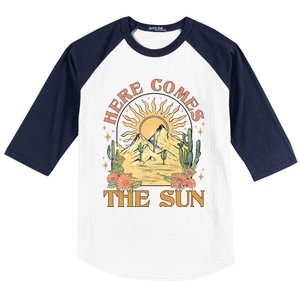 Here Comes The Sun Summer Vibes Summertime Vacation Funny Gift Baseball Sleeve Shirt