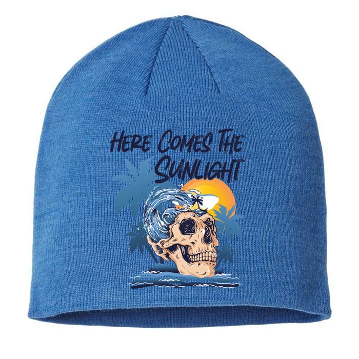 Here Comes The Sunlight Funny Summer Vibes Beach Vacation Gift Sustainable Beanie