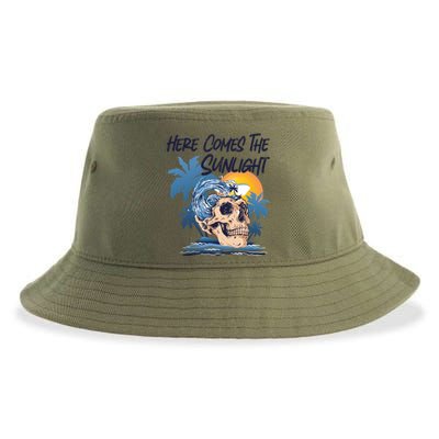 Here Comes The Sunlight Funny Summer Vibes Beach Vacation Gift Sustainable Bucket Hat