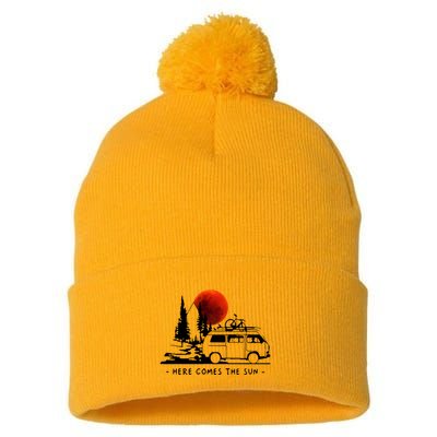 Here Comes The Sun Camping Life Cute Gift Pom Pom 12in Knit Beanie