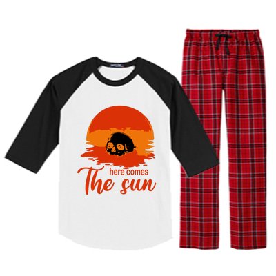 Here Comes The Sun Spooky Skull Vintage Halloween Raglan Sleeve Pajama Set