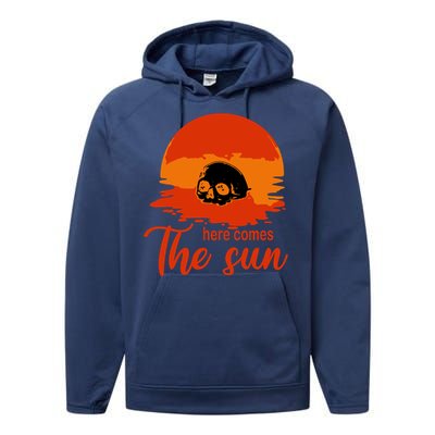 Here Comes The Sun Spooky Skull Vintage Halloween Performance Fleece Hoodie