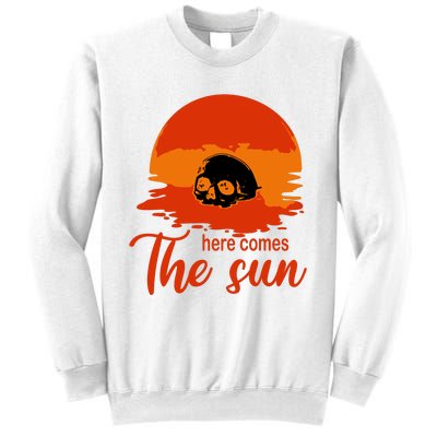 Here Comes The Sun Spooky Skull Vintage Halloween Sweatshirt