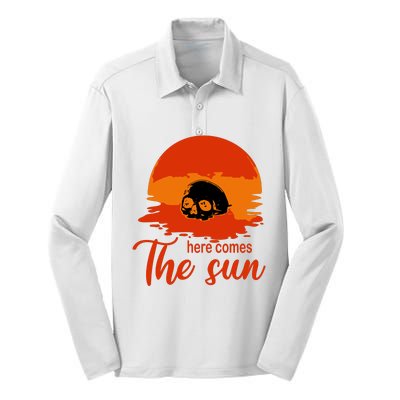 Here Comes The Sun Spooky Skull Vintage Halloween Silk Touch Performance Long Sleeve Polo