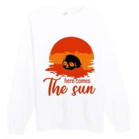 Here Comes The Sun Spooky Skull Vintage Halloween Premium Crewneck Sweatshirt