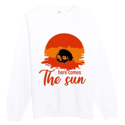 Here Comes The Sun Spooky Skull Vintage Halloween Premium Crewneck Sweatshirt