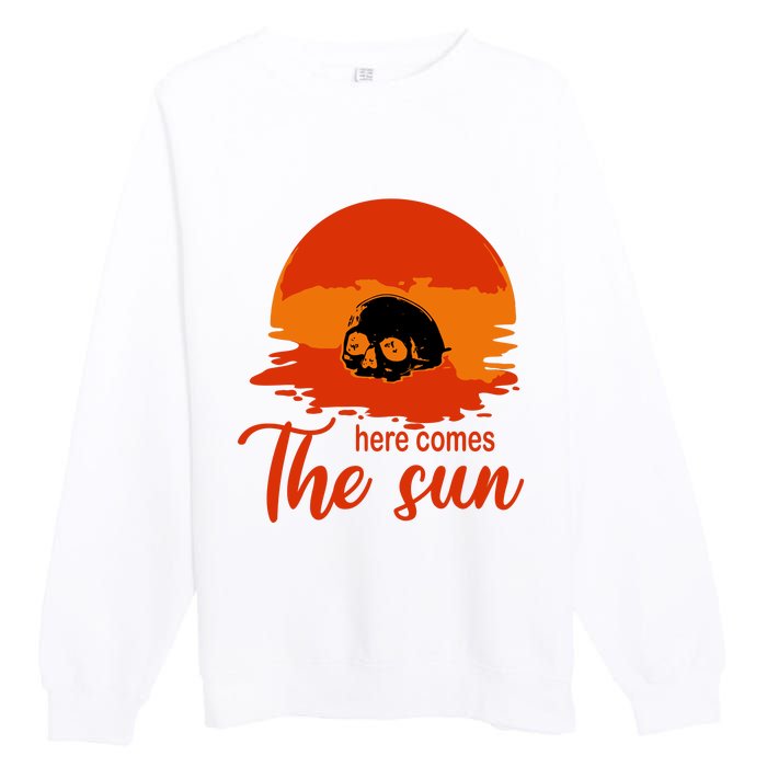 Here Comes The Sun Spooky Skull Vintage Halloween Premium Crewneck Sweatshirt