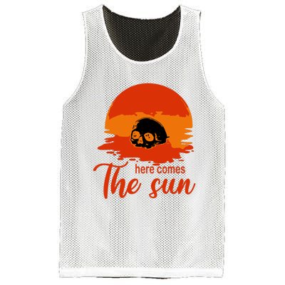 Here Comes The Sun Spooky Skull Vintage Halloween Mesh Reversible Basketball Jersey Tank