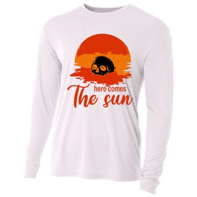 Here Comes The Sun Spooky Skull Vintage Halloween Cooling Performance Long Sleeve Crew