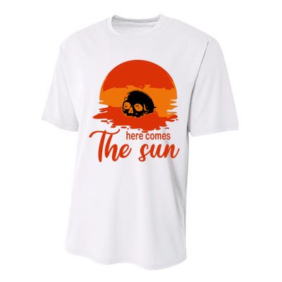 Here Comes The Sun Spooky Skull Vintage Halloween Performance Sprint T-Shirt