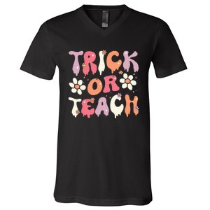 Halloween Costume Trick or Teach Ghost Groovy 70s Party V-Neck T-Shirt