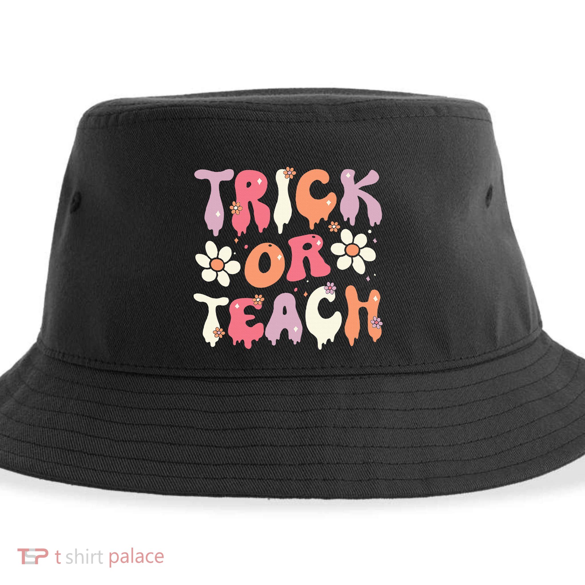 Halloween Costume Trick or Teach Ghost Groovy 70s Party Sustainable Bucket Hat