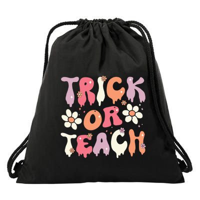 Halloween Costume Trick or Teach Ghost Groovy 70s Party Drawstring Bag