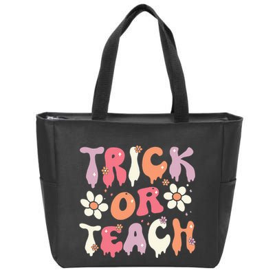 Halloween Costume Trick or Teach Ghost Groovy 70s Party Zip Tote Bag
