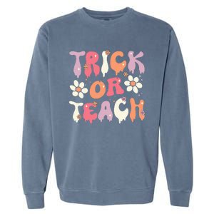 Halloween Costume Trick or Teach Ghost Groovy 70s Party Garment-Dyed Sweatshirt