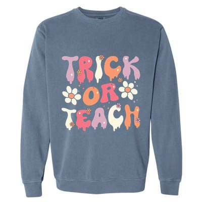 Halloween Costume Trick or Teach Ghost Groovy 70s Party Garment-Dyed Sweatshirt