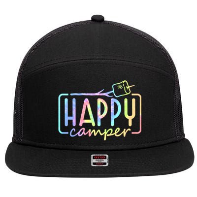 Happy Camper Tie Dye Rainbow Camping Hippie Cool Gift 7 Panel Mesh Trucker Snapback Hat