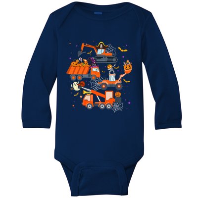 Halloween Crane Truck Construction Pumpkin Boy Baby Long Sleeve Bodysuit