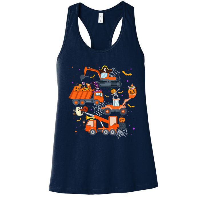 Halloween Crane Truck Construction Pumpkin Boy Women's Racerback Tank