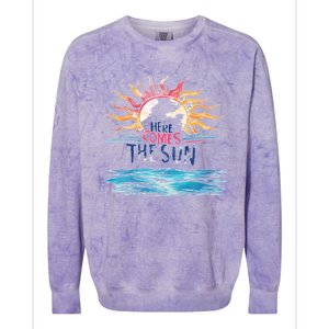 Here Comes The Sun Beach Retro Tropical Summer Cute Gift Colorblast Crewneck Sweatshirt