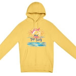 Here Comes The Sun Beach Retro Tropical Summer Cute Gift Premium Pullover Hoodie