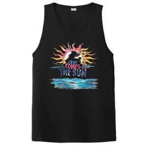 Here Comes The Sun Beach Retro Tropical Summer Cute Gift PosiCharge Competitor Tank