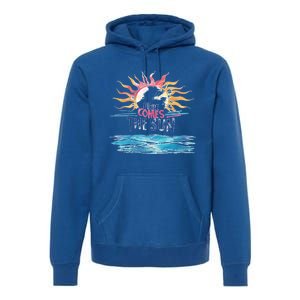 Here Comes The Sun Beach Retro Tropical Summer Cute Gift Premium Hoodie