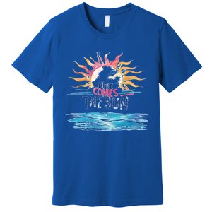 Here Comes The Sun Beach Retro Tropical Summer Cute Gift Premium T-Shirt