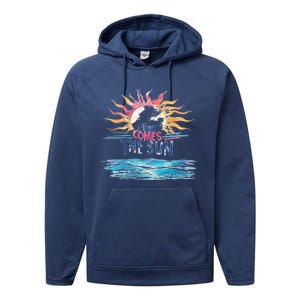 Here Comes The Sun Beach Retro Tropical Summer Cute Gift Performance Fleece Hoodie