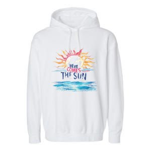 Here Comes The Sun Beach Retro Tropical Summer Cute Gift Garment-Dyed Fleece Hoodie