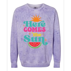 Here Comes The Sun Beach Retro Tropical Summer Cute Gift Colorblast Crewneck Sweatshirt