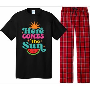 Here Comes The Sun Beach Retro Tropical Summer Cute Gift Pajama Set