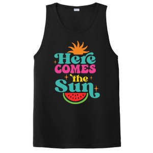 Here Comes The Sun Beach Retro Tropical Summer Cute Gift PosiCharge Competitor Tank