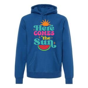 Here Comes The Sun Beach Retro Tropical Summer Cute Gift Premium Hoodie